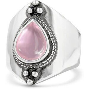 Pink Quartz Retro Sterling Silver Waterdrop Natural Stone Boho Ring